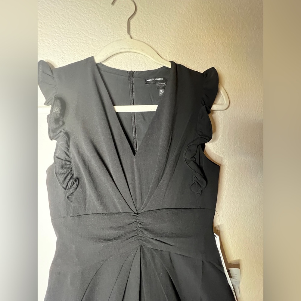 Maggy London Sleeveless Ruffled-Shoulders Midi Black Dress Size 2 - Picture 6 of 13